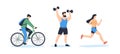 Vector isolated illustration set of sport and leisure people. Cycling experiences, Adventure sport motorsport, outdoor