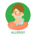 Vector isolated illustration of sick character. Man sneeze