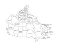 Vector isolated illustration of simplified administrative map of Canada. Borders and names of the regions. Black line silhouettes Royalty Free Stock Photo