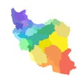 Vector isolated illustration of simplified administrative map of Iran. Borders of the provinces. Multi colored silhouettes