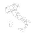 Vector isolated illustration of simplified administrative map of Italy. Borders and names of the regions. Black line silhouettes