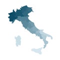 Vector isolated illustration of simplified administrative map of Italy. Borders of the regions. Colorful blue khaki silhouettes