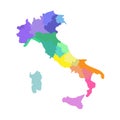 Vector isolated illustration of simplified administrative map of Italy. Borders of the regions. Multi colored silhouettes