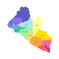 Vector isolated illustration of simplified administrative map Liberia. Borders of the counties and names.