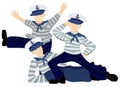 Vector isolated illustration of three young dancing sailors in uniform. Royalty Free Stock Photo