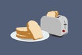 Vector Isolated Illustration of a Toaster and Some Toasts in a Plate