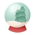 Vector isolated illustration of a traditional Christmas toy or souvenir, glass ball with snow and Christmas trees inside