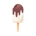 Vector isolated illustration on white background. Delicious nibbled ice cream on a stick with chocolate icing. Trendy summer Royalty Free Stock Photo