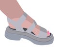 Vector isolated illustration of women\'s sandals. Female summer legs in sandals Royalty Free Stock Photo