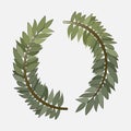 Vector isolated illustration of a wreath of twigs with green leaves.