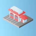 Vector isolated image in isometric style. Volumetric fire station building, architecture and the concept of a modern city. Design Royalty Free Stock Photo