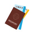 Passport with tickets for travel for vacation on a white background