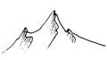 A vector isolated mountain peak consisting of three peaks.A chain of mountains drawn by hand with an isolated black line