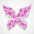 Vector Isolated multicolor butterfly. Paper butterfly Logo with roses