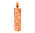 Vector isolated orange decorative interior flat candle with flame.