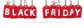 Vector isolated red hanging Black Friday sale tag with optional transparent shadow