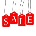 Vector isolated red hanging sales tags,illustrations Royalty Free Stock Photo