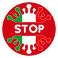 Vector isolated Red Logotype Stop Coronavirus with flag of Italy