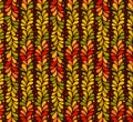 Vector isolated seamless autumn colored vertical line of leaves background. September, october, november simple pattern