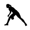 Girl silhouette in profile playing women's handball and leaning over to throw the ball Royalty Free Stock Photo