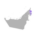 Vector isolated simplified colorful illustration with grey silhouette of United Arab Emirates UAE, of Fujairah region