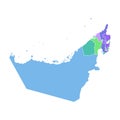 Vector isolated simplified colorful illustration with silhouette mainland of United Arab Emirates UAE and emirates borders