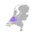 Vector isolated simplified illustration icon with grey silhouette of Netherlands` Holland provinces. South Holland