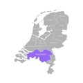 Vector isolated simplified illustration icon with grey silhouette of Netherlands` Holland provinces. North Brabant