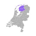 Grey silhouette of Netherlands` Holland provinces. Selected administrative division - Friesland