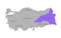 Vector isolated simplified map of Turkey regions. Marked Eastern Anatolia Region.