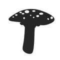 Vector isolated small fly agaric with white spots colorless black and white outline silhouette shadow EPS