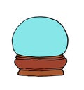 Vector isolated snow ball of blue color on a brown stand, with an empty space for your design. hand-drawn round glass ball in the Royalty Free Stock Photo
