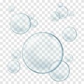 Vector isolated Soap Water bubbles and foam. Transparent Realistic Design Elements on white background. Royalty Free Stock Photo