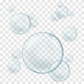 Vector isolated Soap Water bubbles and foam. Transparent Realistic Design Elements on white background.