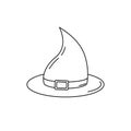 Vector isolated witch hat. Halloween item contour. Silhouette of wizard`s hat