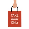 Vector Isolated woman hand carry red bag , white Take away only. Royalty Free Stock Photo