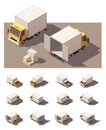 Vector isometric box truck icon set Royalty Free Stock Photo