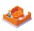 Vector isometric bricklayer building brick wall