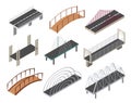 Vector isometric bridges icons set. 3d isolated drawing elements of a modern urban infrastructure for games or Royalty Free Stock Photo