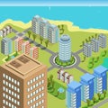 Vector Isometric Building City Palace Home Real Estate Resort Luxury Hotel beach. Isometric Building Tile. Attractive isometric