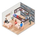 Vector isometric cafe interior with visitors