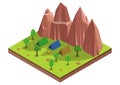 Vector isometric of camp in the forest Royalty Free Stock Photo