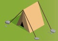 Vector isometric camping tent icon. Triangle orange tourist tent made in low poly style