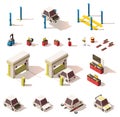 Vector isometric car service equipment set