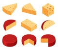 Vector isometric cheese. Different forms cheese