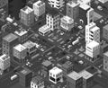 Vector isometric city. Black and white town district. Street Intersection road 3d. Very high vector detail monochromatic.