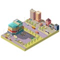 Vector isometric city center with shopping mall