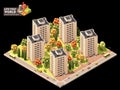 Vector isometric city residential area map