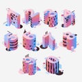 Vector isometric collection with pastel colored numbers set decorated with geometric shapes, textures and stripes