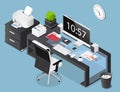 Vector isometric concept illustration of office working space